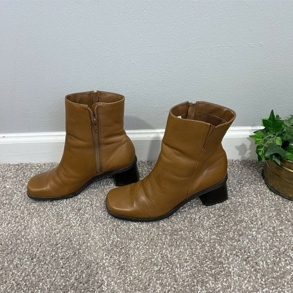 VTG 90s Y2K Naturalizer Boots Square Toe Chunky Heel Zip Mid Calf Boots - Picture 2 of 8